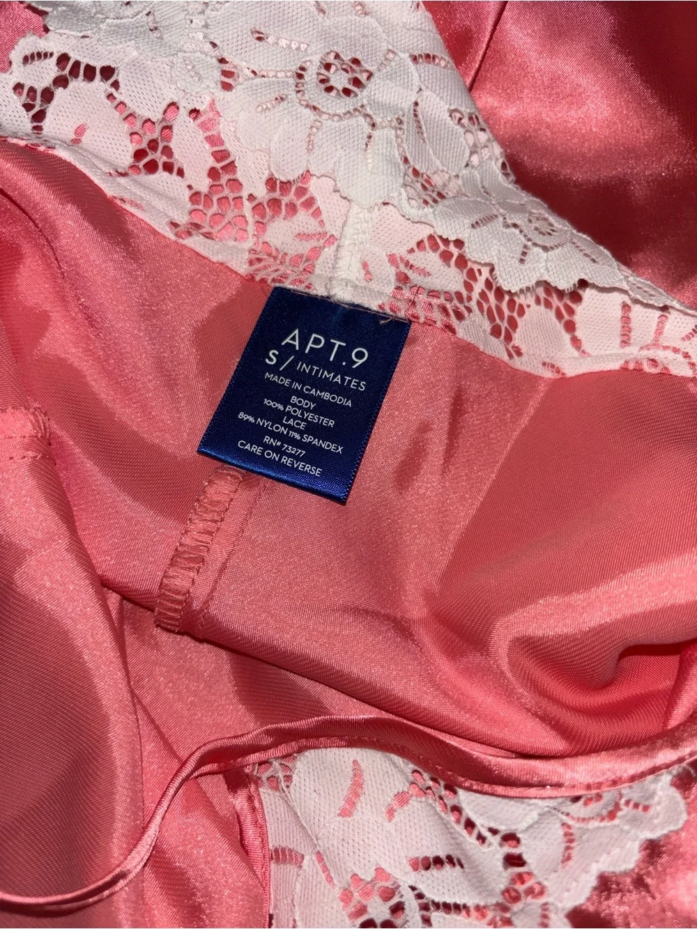 Apt. 9 Coral Satin Slip with White Lace Trim